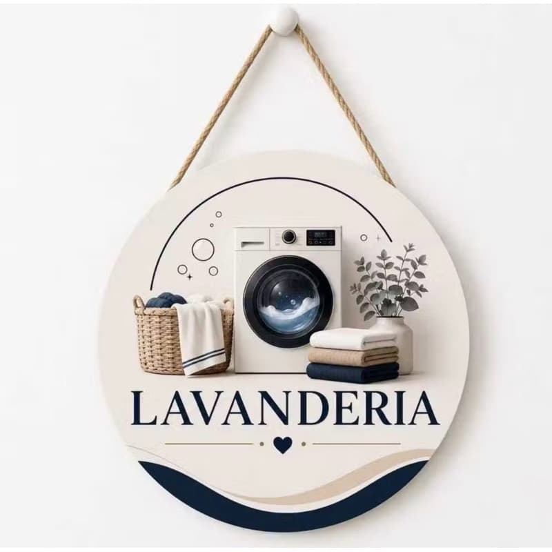 Placa decorativa redonda com corda sisal mdf Lavanderia
