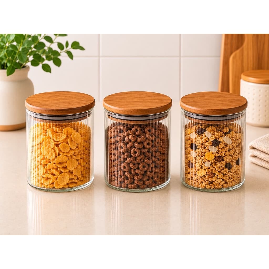 Pote Hermético Vidro Borossilicato 700ml Tampa Bambu Organizador Cozinha Kit 1 2 3 Unidades