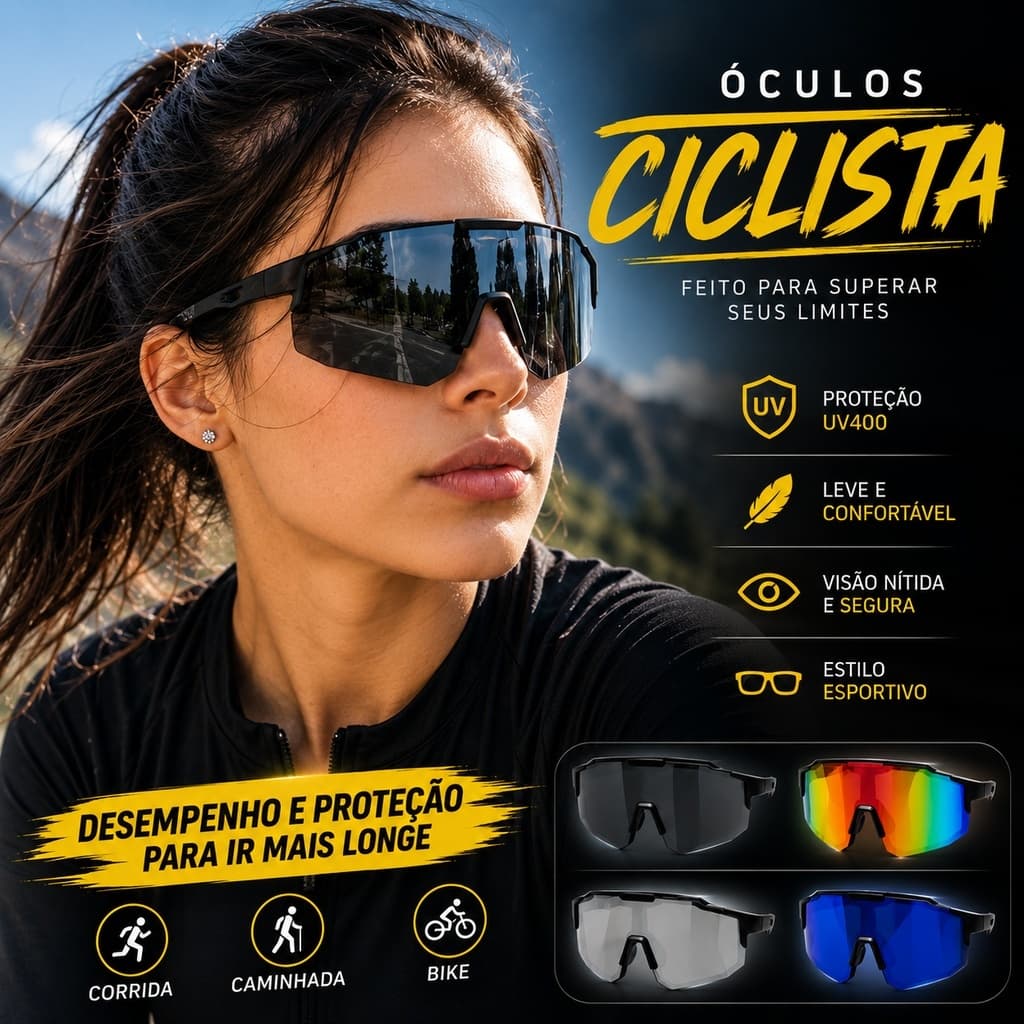 Óculos Esportivo Masculino Feminino Ciclismo Corrida UV400 Lente Espelhada Proteção Sol