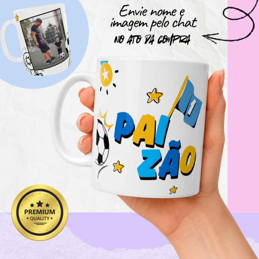 Caneca Porcelana Personalizada PaiZão Xícara Cerâmica Personalizada Foto Nome Presente Dia dos Pais