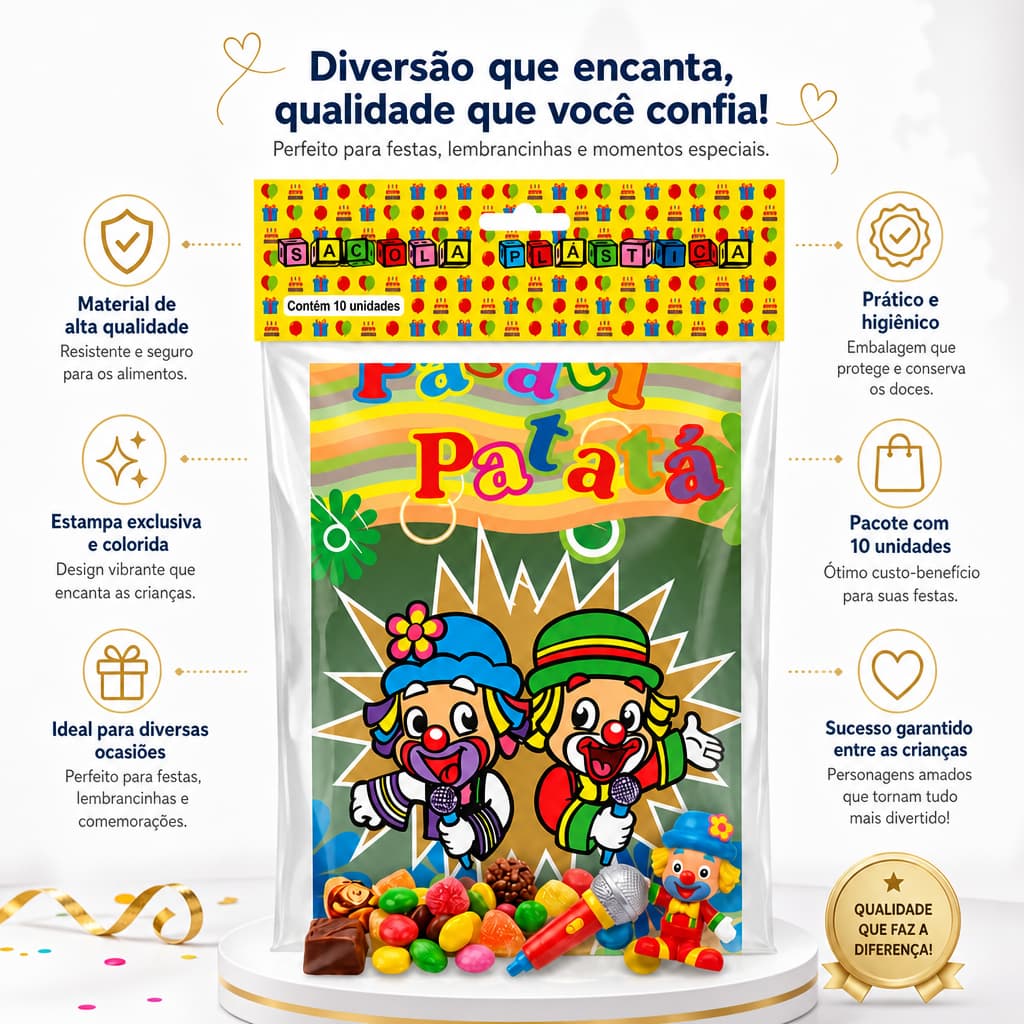 Sacola surpresa Plástica Lembrancinha  Aniversário Festa Patati Patata c/ 10 unidades