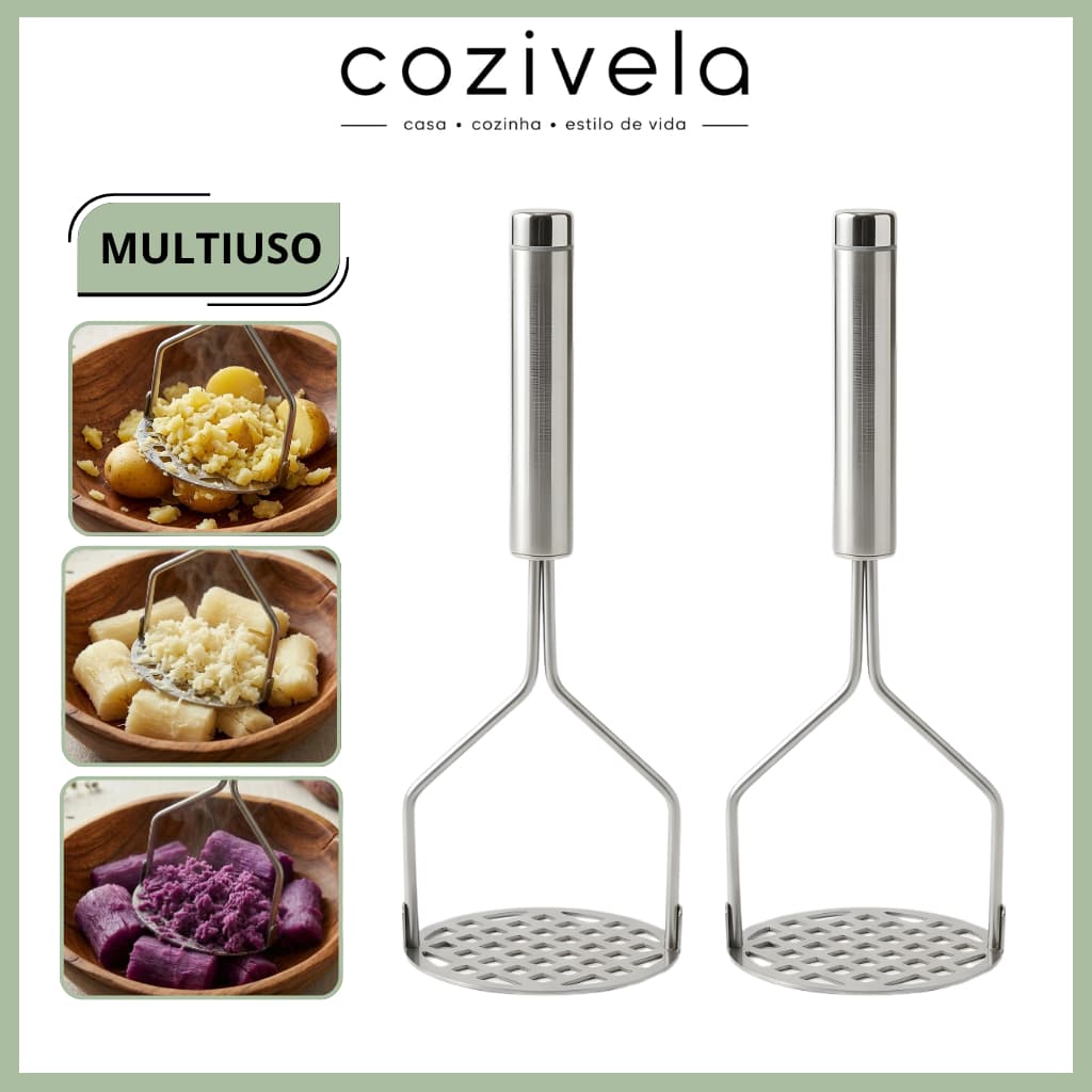 Conjunto de Inox Amassador de Batatas Prensa Hambúrguer Manual Utensílio Cozinha Resistente Premium