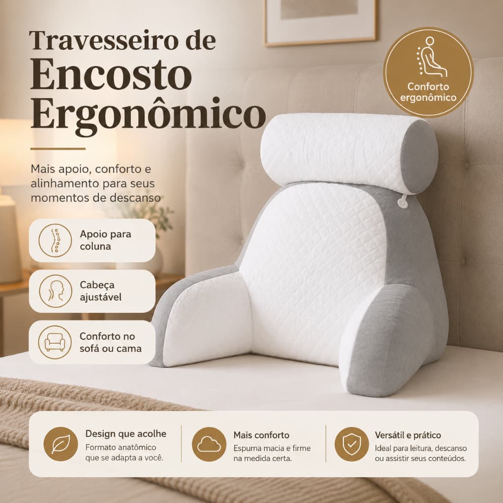 Travesseiro De Encosto Ergonômico Confortável para Ler Amamentar