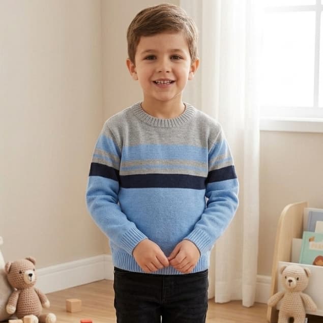Blusa Tricot Infantil Listrada Básica Masculina Manga Longa Roupa Infantil Menino Blusa De Menino