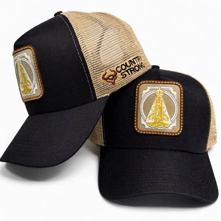 Boné Nossa Senhora Aparecida Country Strong Bordado Religioso Alto-Relevo Aba Curva Snapback Premium Masculino Unissex