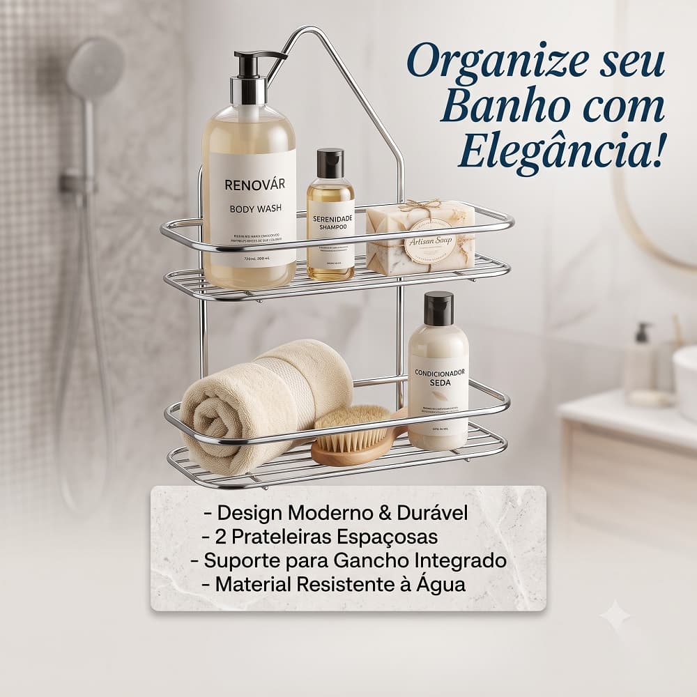 Organizador De Banheiro Porta Shampoo Duplo Aço Inox Multiuso
