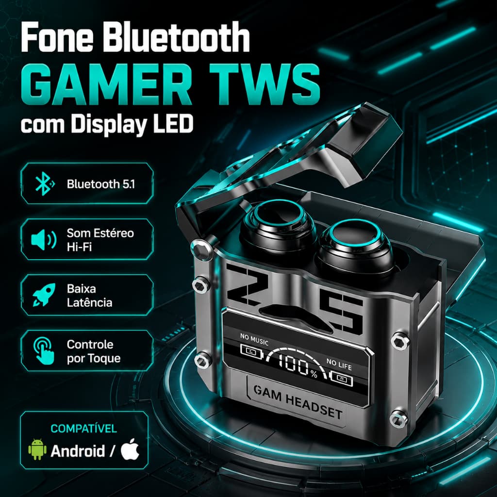 Fone de ouvido Bluetooth TWS M25 Estéreo Esportivo Earbuds Com Tela Led Display