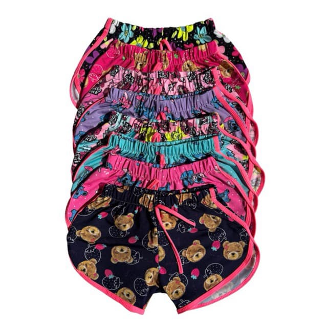 Kit 6 Shortinhos Confortavél Infantil - Kit 3 shorts feminino bermuda estampa colorida