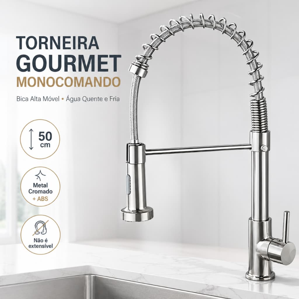 Torneira de Cozinha Monocomando Bica Alta movel Flexível mesa bancada cuba Água quente fria Metal