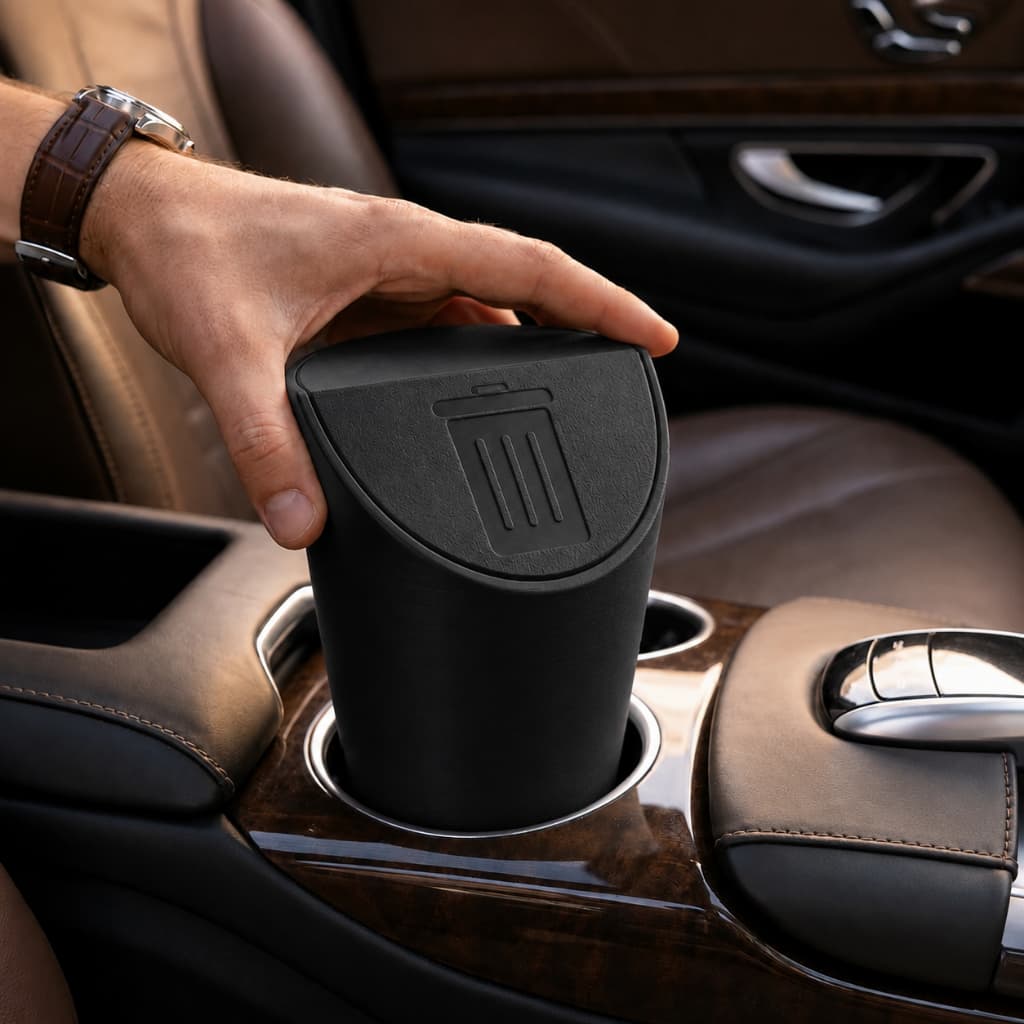 Lixeira para carro, porta-copos, organizador automotivo compacto com tampa para veículos