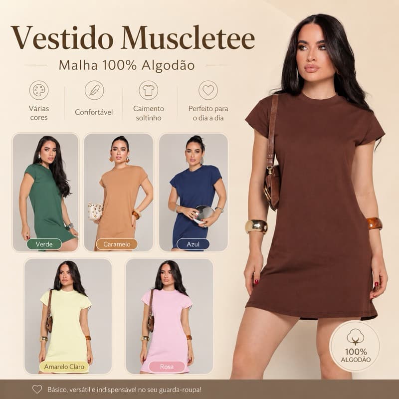 Vestido Curto Manga muscletee tecido malha algodão casual outono