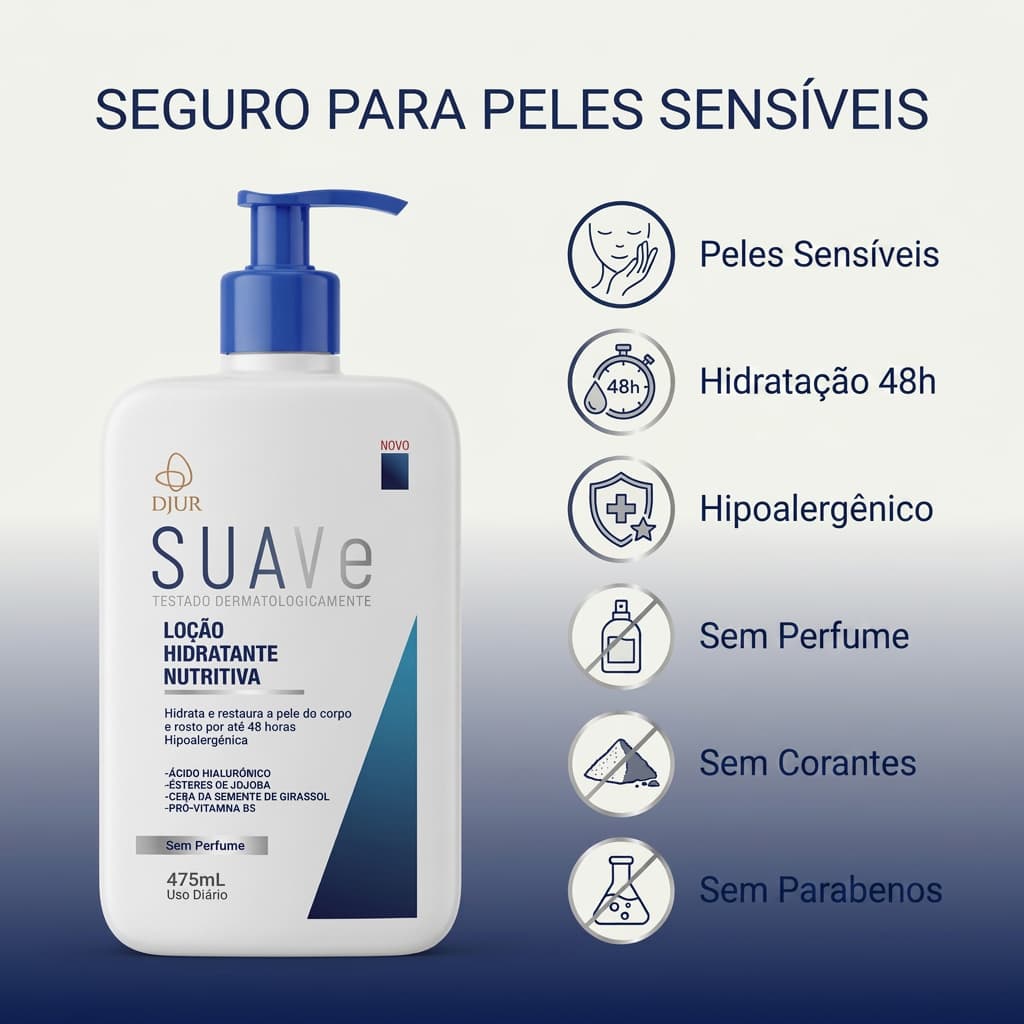 Hidratante Facial e Corporal 475ml Ácido Hialurônico Sem Perfume Pele Sensível Seca Madura Oil Free Pantenol B5