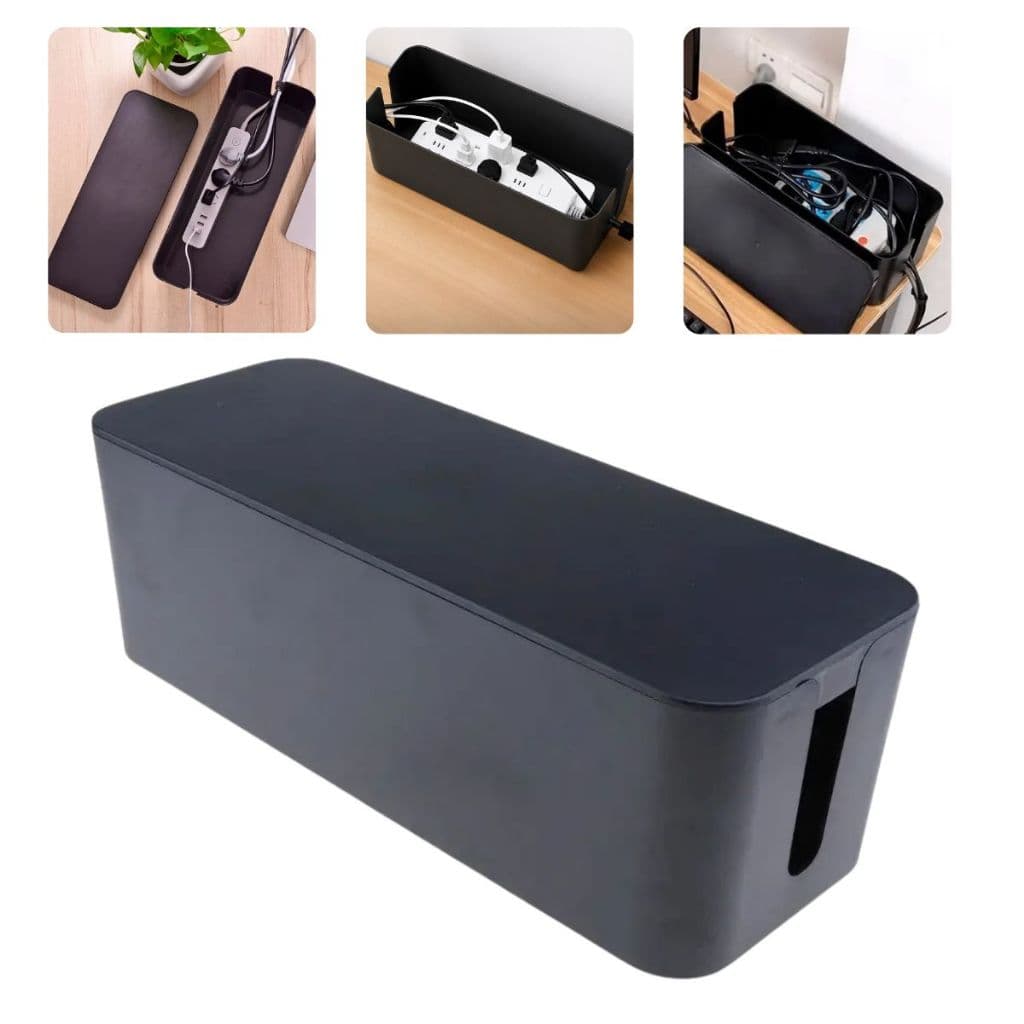 Caixa Organizadora P/ Tomadas Fios Cabos Filtro de Linha Extensão Esconde Fios 40cm Preto Grande