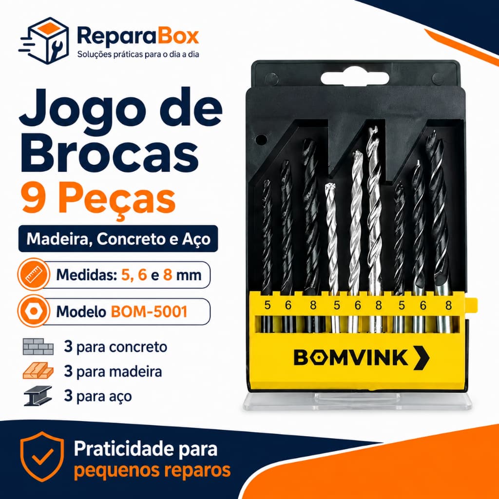 Kit Jogo de Brocas 9 Peças 5 6 8mm Broca para Concreto Parede Madeira e Aço Metal Kit Brocas para Furadeira Bomvink