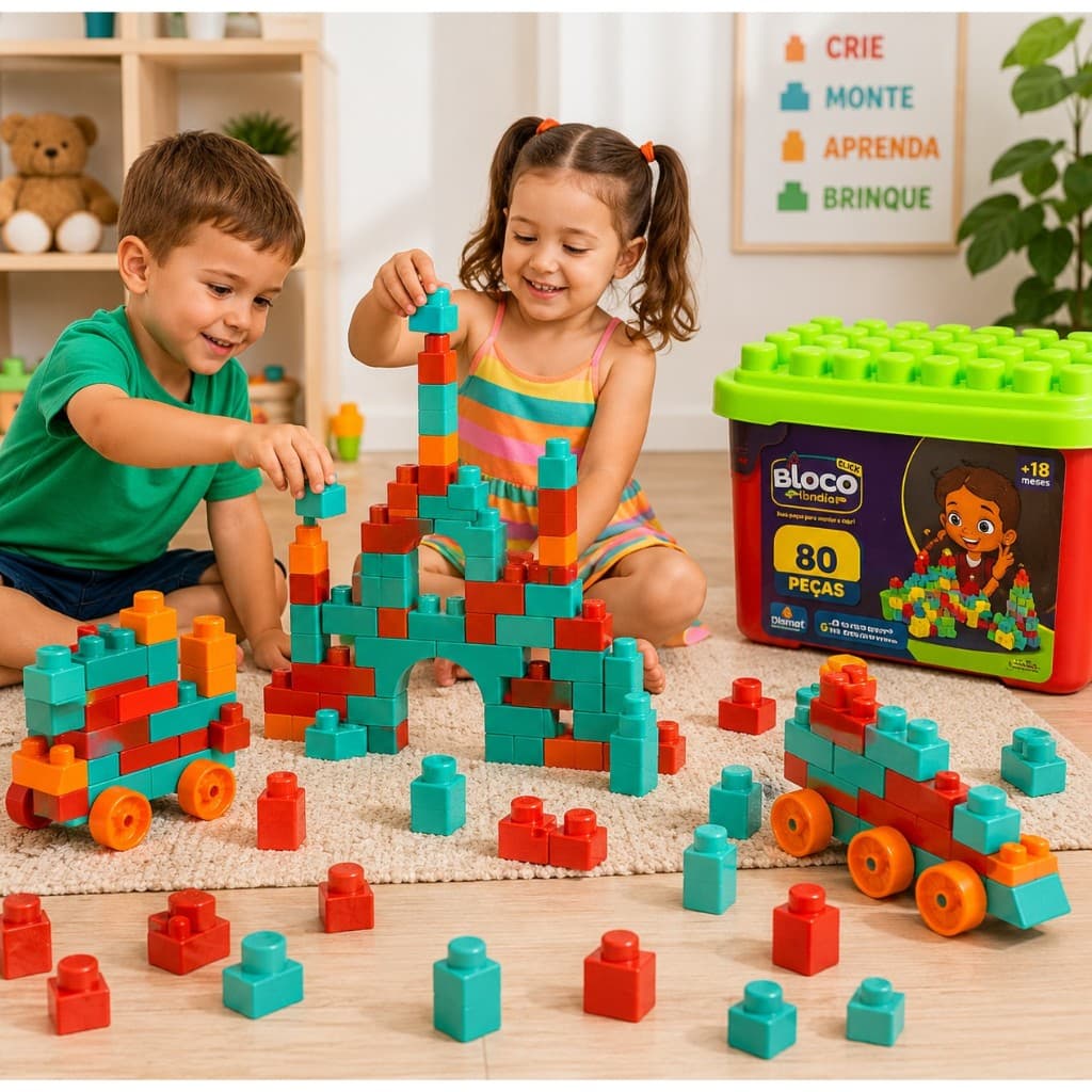 Blocos de Montar Infantil 80 Peças Box Block Click Dismat Blocolândia