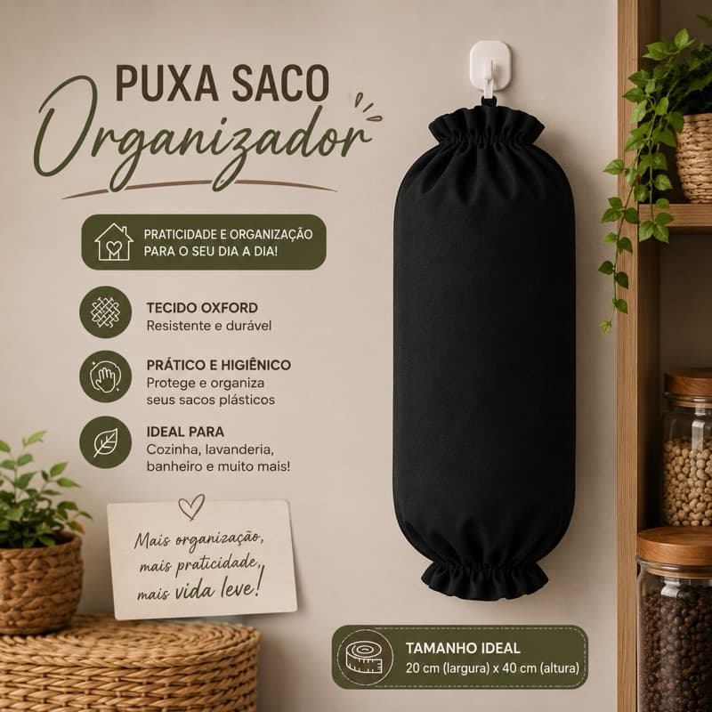 Puxa Saco Organizador de Sacolas em Oxford Resistente para Cozinha Porta Sacolas Lavável 20x40 cm