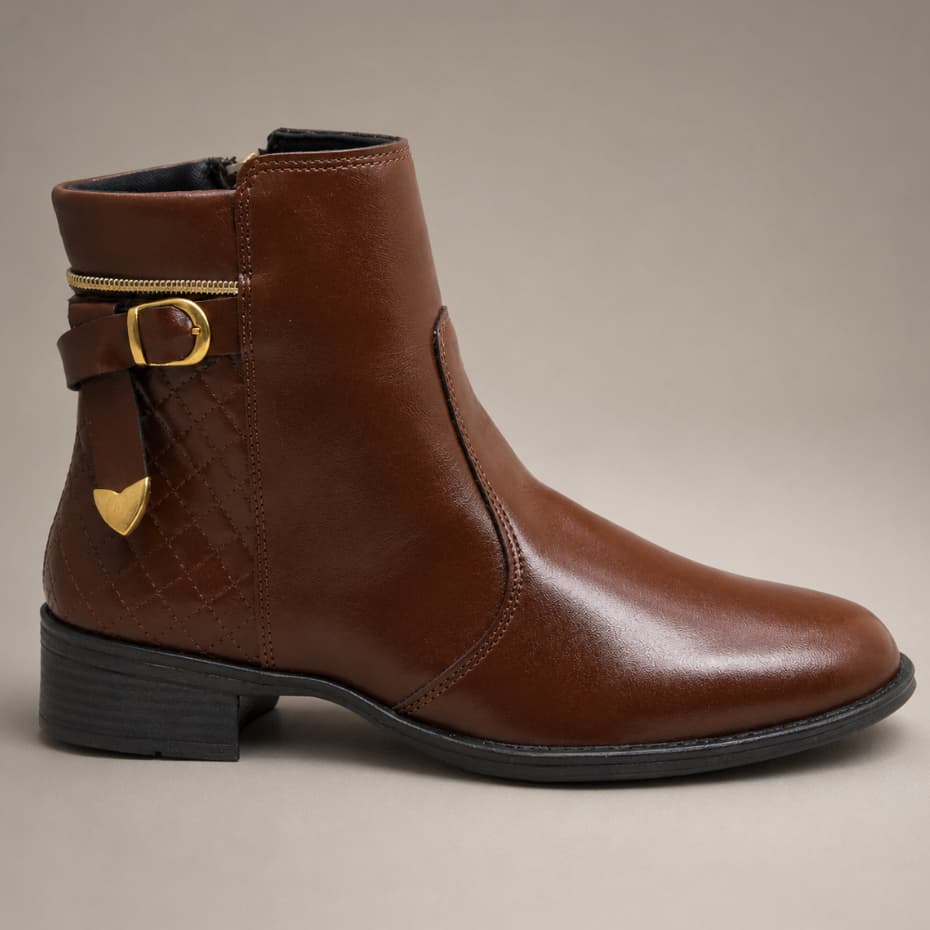 Bota Coturno Feminino Salto Baixo Cano Curto Inverno com Ziper Botinha Inverno/Outono
