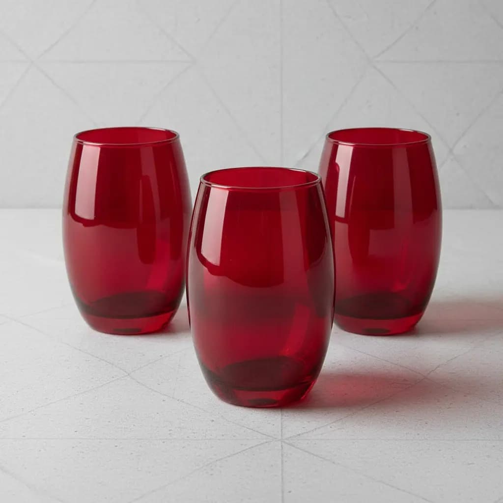 Kit 3 Copos de Vidro 475ml Vermelho Califórnia para Água e Bebidas