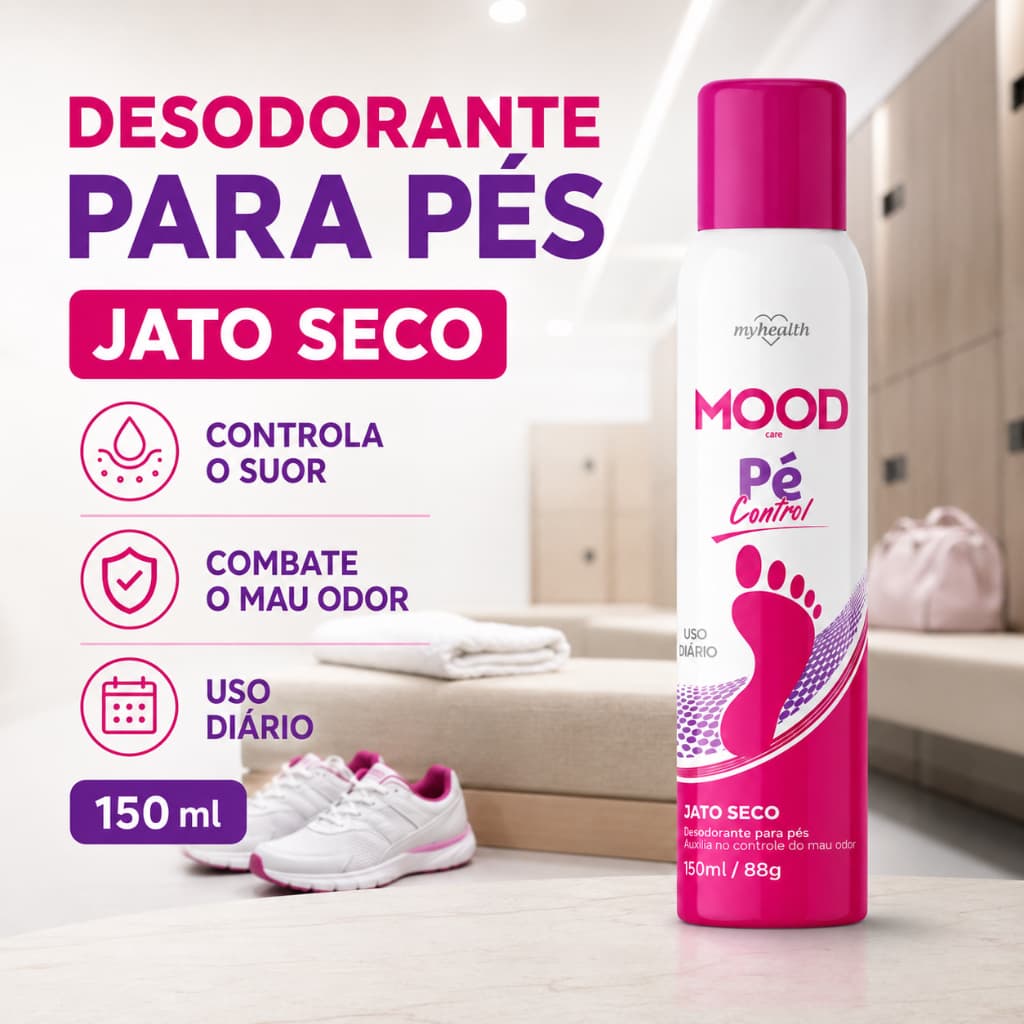 Desodorante para Pés Antichulé Spray Antitranspirante 150ml Antiodor Jato Seco Uso Diário Mood Care Control