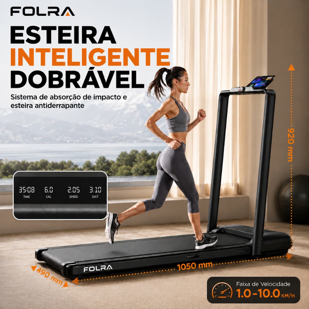 Esteira Elétrica Dobrável FOLRA Para Casa E Escritório Com Bluetooth Painel LED 1-10 Km/h Treino Caminhada
