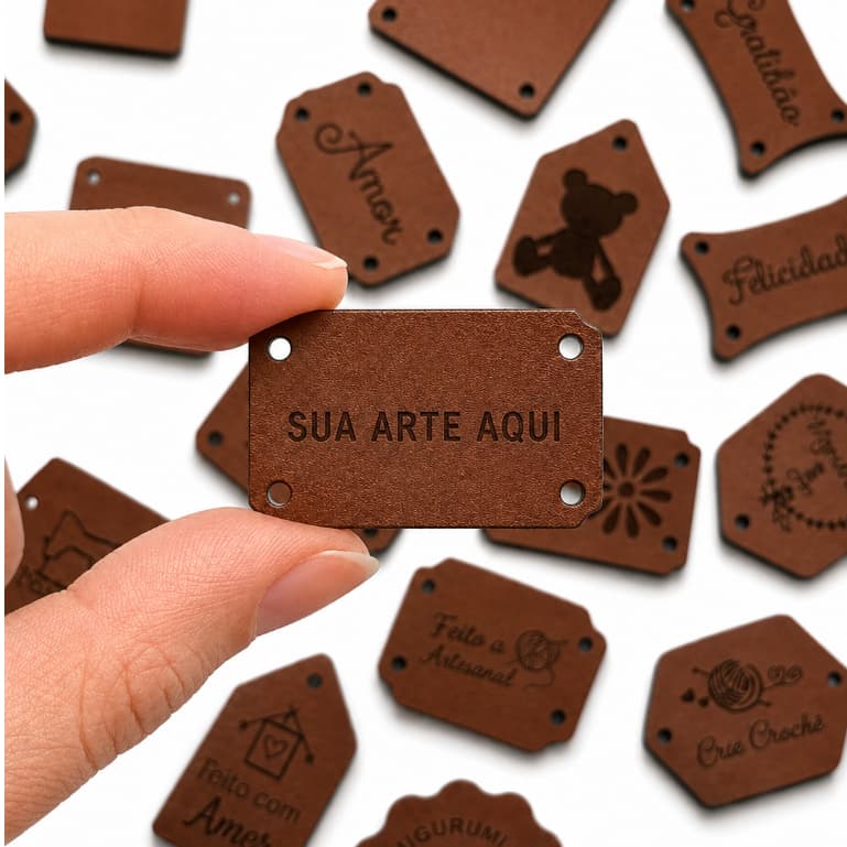 Etiqueta de Couro Sintético Personalizada com Logo Palavra ou Nome | Feito a Mão Artesanato Costura Crochê Bolsa Tapetes