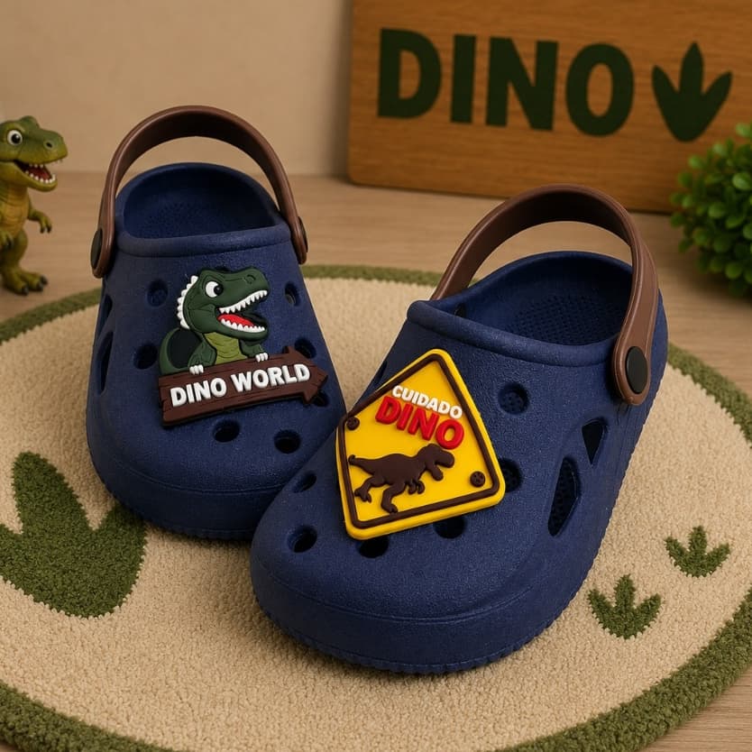 Sandália Babuche Infantil Menino Placa Cuidado Dinossauro Personalizado Solado Tratorado Macio Sandália Antiderrapante
