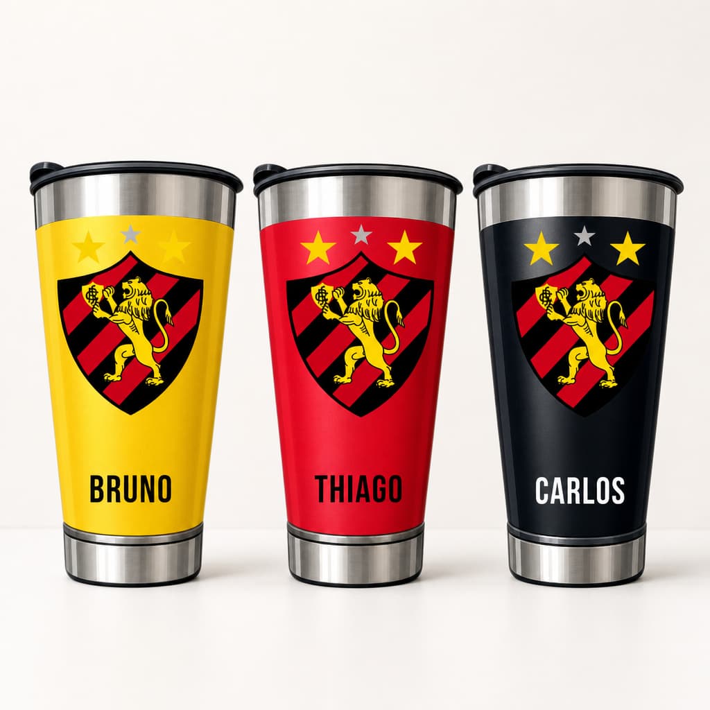 Copo Térmico Inox 473ml Personalizado Sport Recife – Nome + Escudo | Presente Dia dos Pais