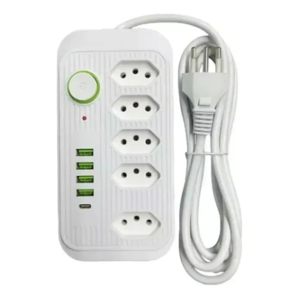 EXTENSÃO ELÉTRICA 5 TOMADAS + 3 USB + 1 USB-C BIVOLT