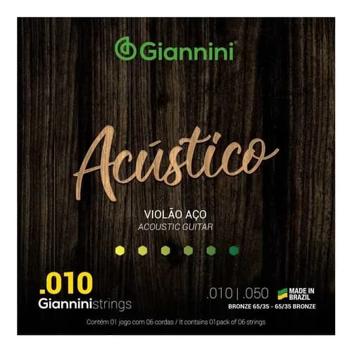 Corda Violão Aço 010 Giannini Acústico Bronze 65/35 Original