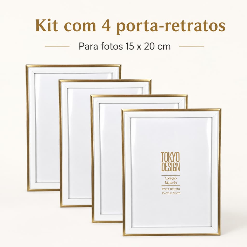 KIT 4 Porta Retratos Paspatur 15x20cm MDF Moldura Fina