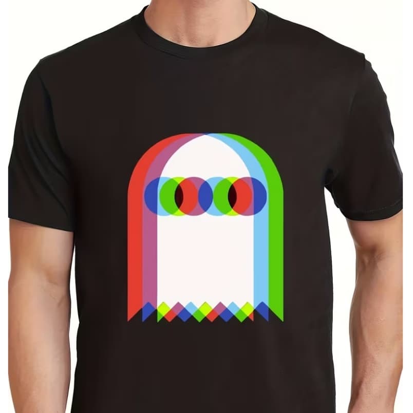 Camiseta masculina retrô Estampa pixel espectro colorido tecido respirável e confortável gola redonda manga curta