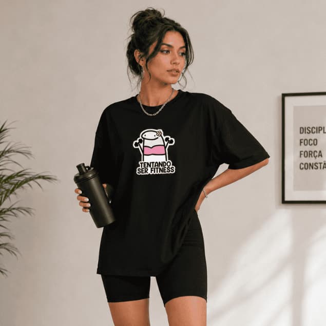 Camiseta Feminina Tentando Ser Fitness Academia Estampada Algodão