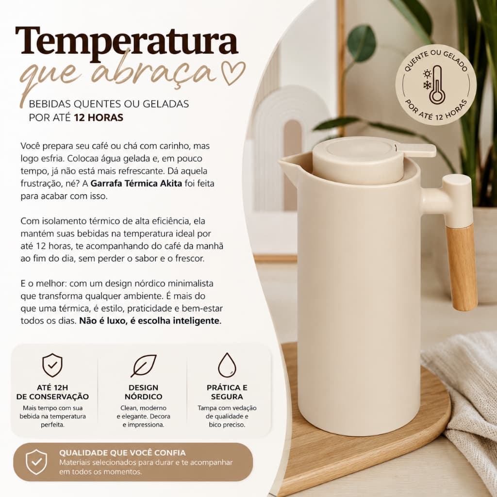 Garrafa térmica de 1litro mantem temperatura até 12 hs