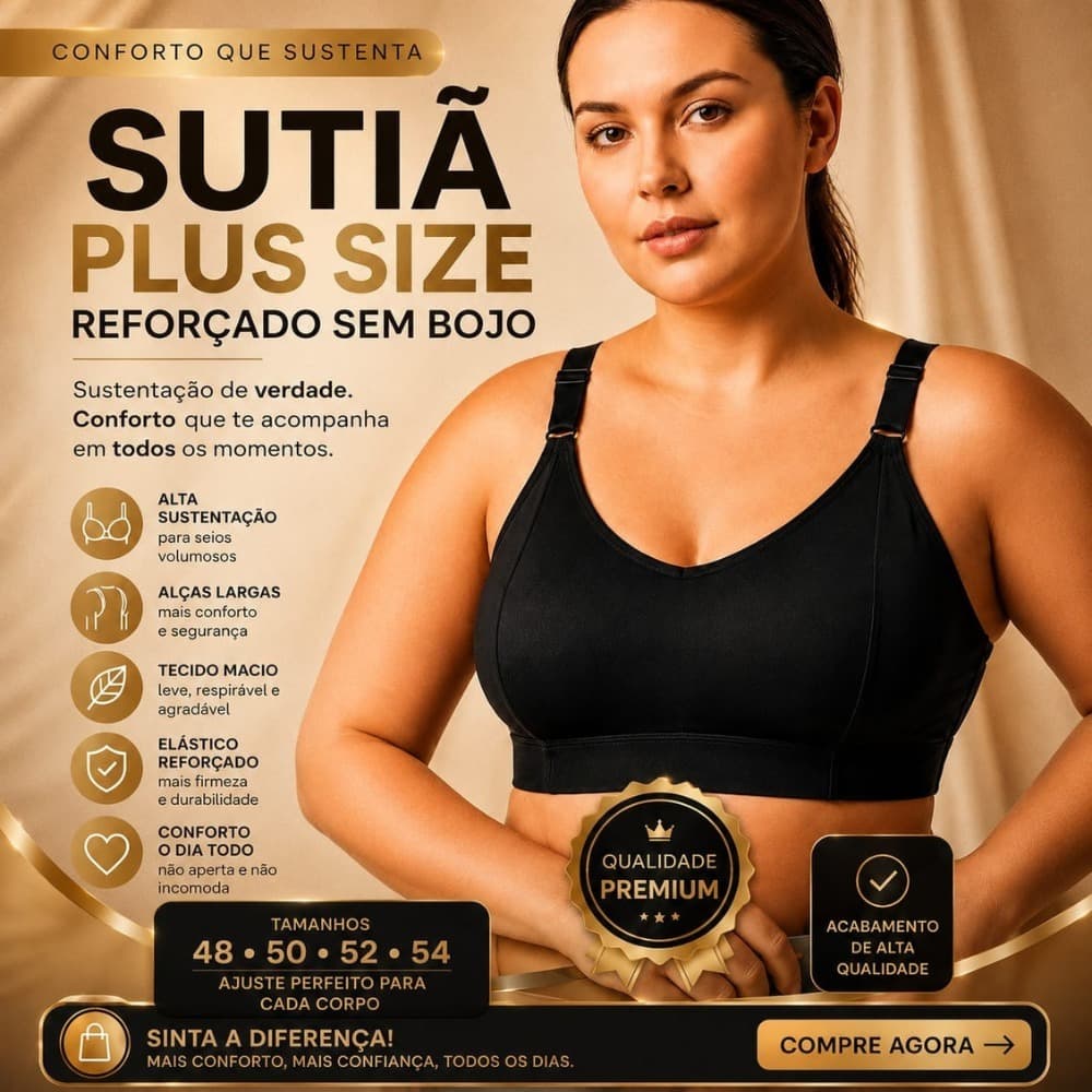 Sutiã Plus Size Reforçado Sem Bojo Alta Sustentação Confortável Alça Larga Feminino