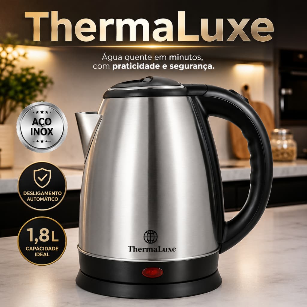 Chaleira Elétrica Inox 1,8L 127V 1000W Desligamento Automático Aço Inox ThermaLuxe