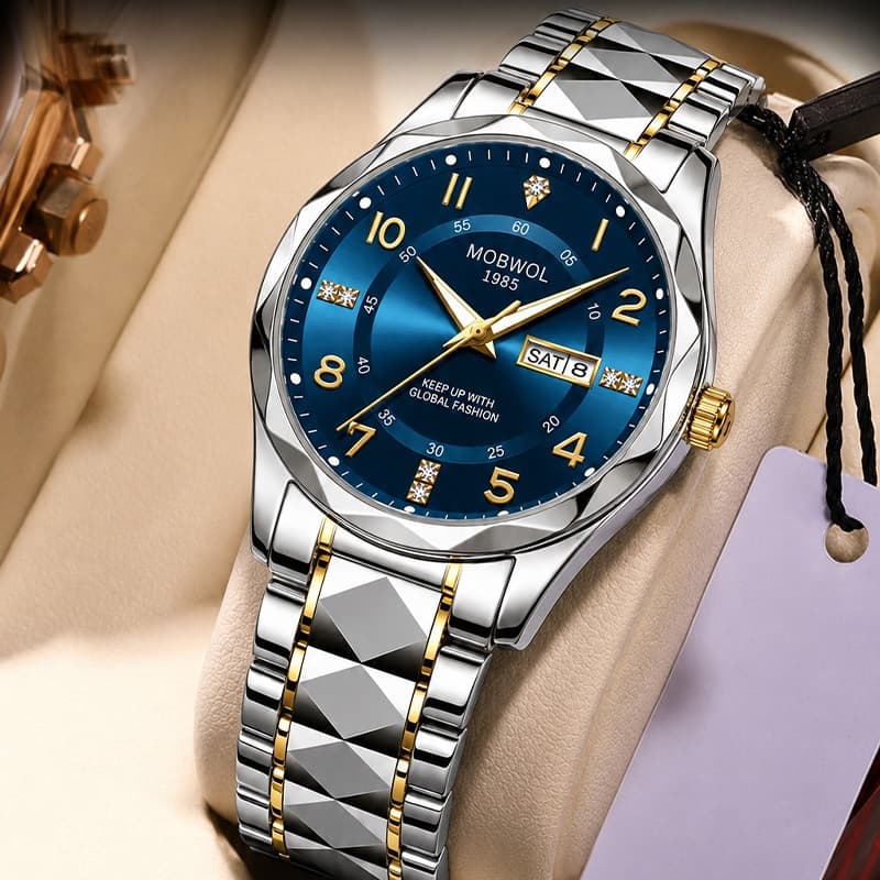 Relógio Masculino Quartzo 2608. Aço Inoxidável Bicolor - À Prova D'água 30m, Luminoso, 41mm, Estilo Business