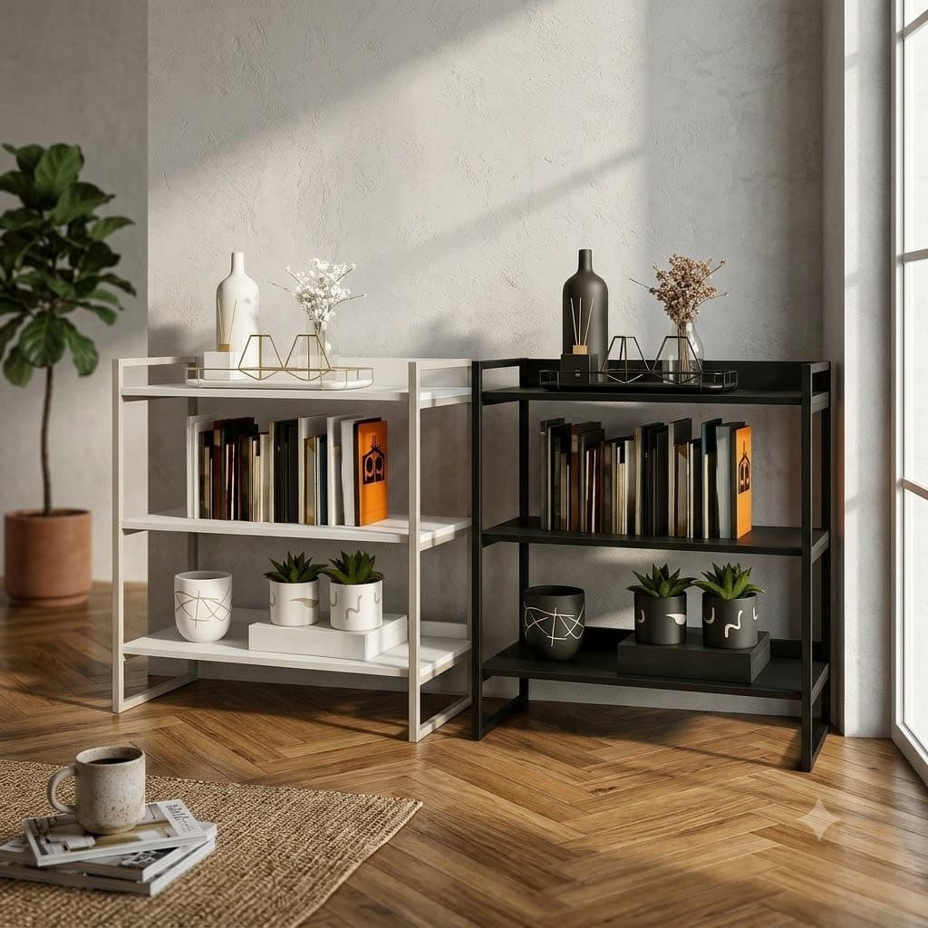 Aparador Livreiro Estilo Industrial 3 Prateleiras 90cm Cantinho Do Cafe Buffet Preto Branco Imbuia