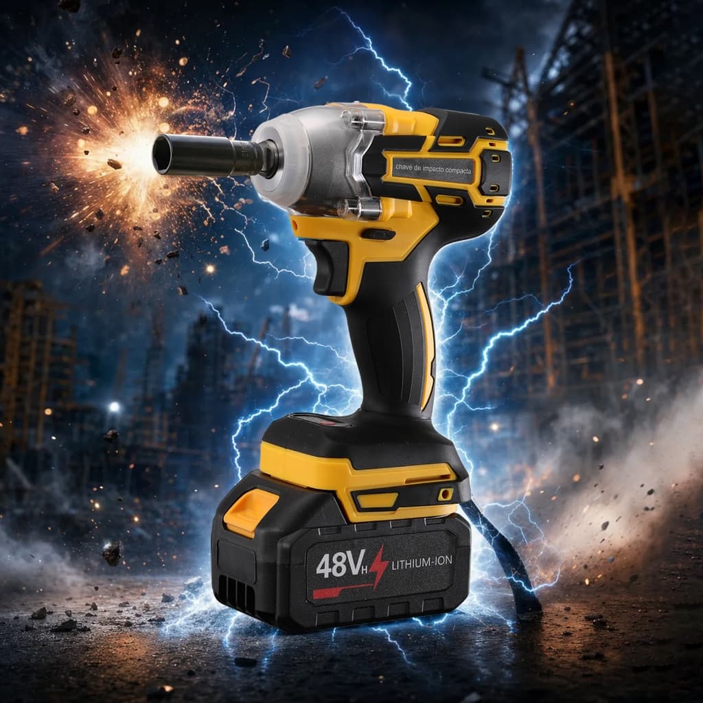 Chave de Impacto 48V Sem Escovas Bivolt, Diversos Kits com 1 ou 2 Baterias, Opção com Maleta ou Caixa de Embalagem