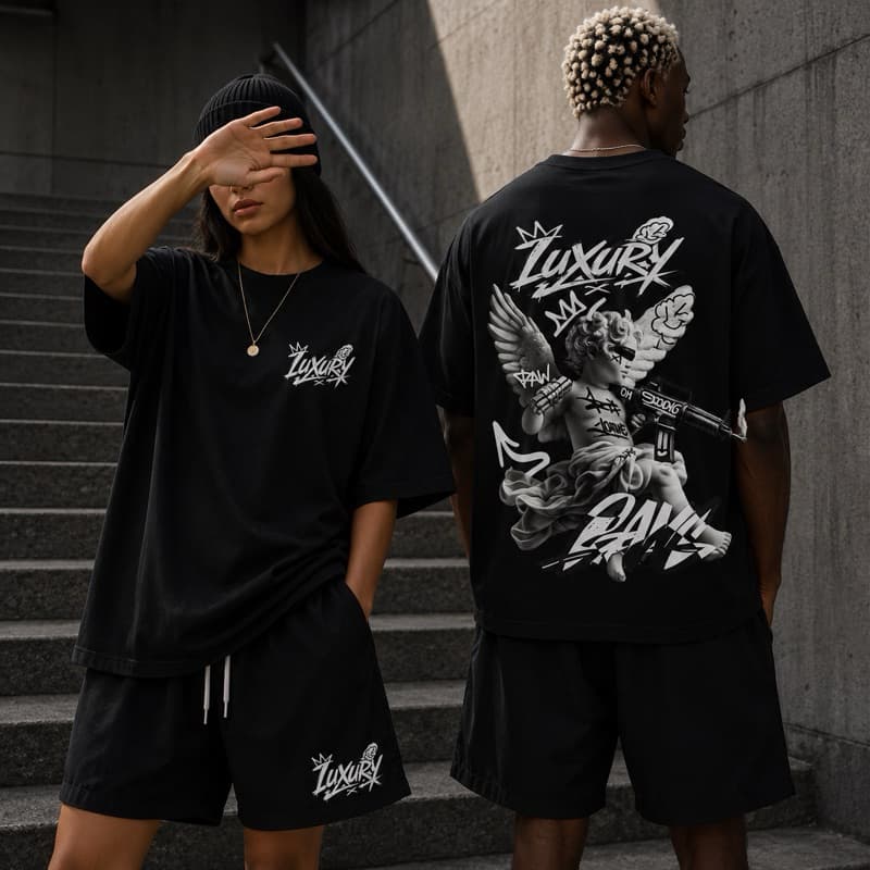 kit Conjunto Camiseta + Bermuda Masculino Tactel  LUXURY ANGEL streetwear lançamento envio rápido