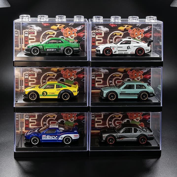 Kit 6 Miniatura Street Racing Customizado com Caixa Transparente Colecionável