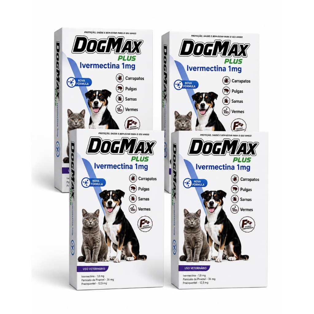 DogMax Plus - Ação 4 em 1 - Remédio para pulgas, carrapatos, vermes e sarna 16 Comprimidos 5kg