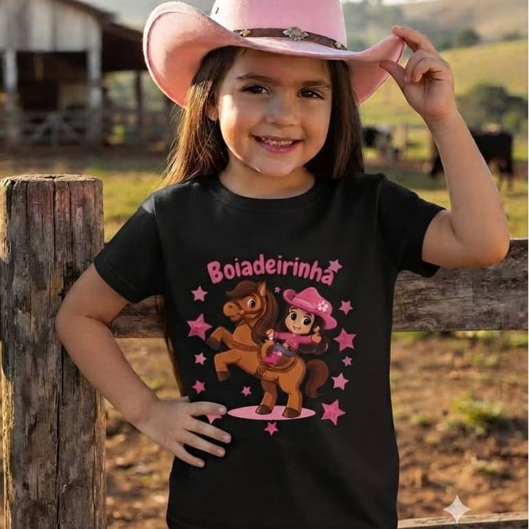 Camiseta Kids Meninas Moda Boiadeirinha Cowntry  Algodão Premium 100% Algodão