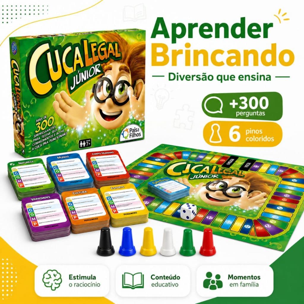Cuca Legal Junior Jogo de Tabuleiro de Mesa Pais e Filhos de Perguntas e Respostas