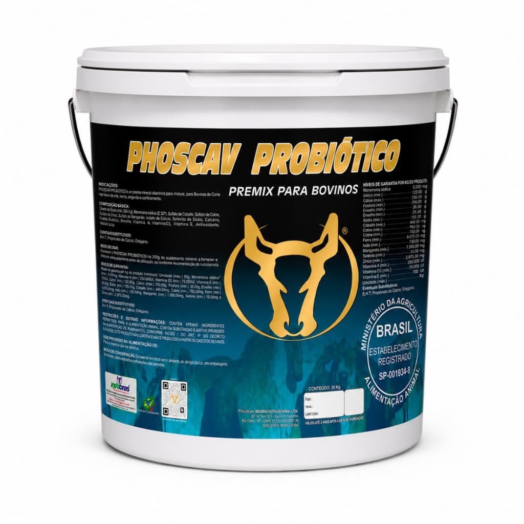 PHOSCAV Probiótico Premix Mineral Vitamínico para Bovinos Corte e Leite 5kg 10kg 20kg