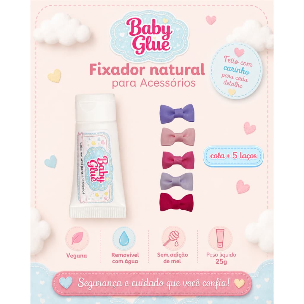 Kit Baby Glue Cola para Laço de Bebê + 5 Laços Sortidos para RN Menina, Recém-Nascida e Bebê Sem Cabelo