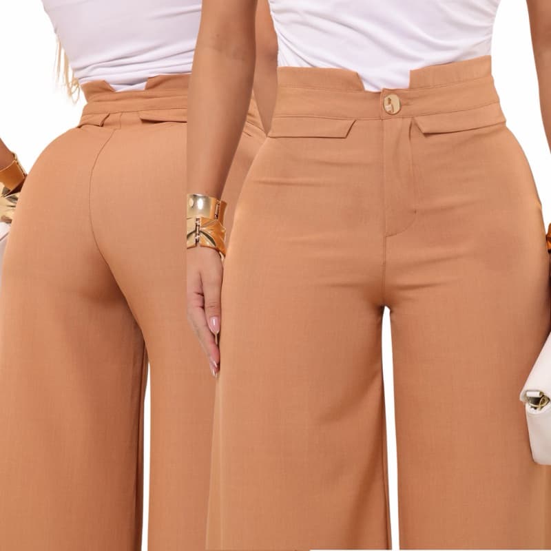 Calça Pantalona Moda Feminina Cintura Alta com Botão e Ziper Frontal Vista-se Com Elegância e Conforto