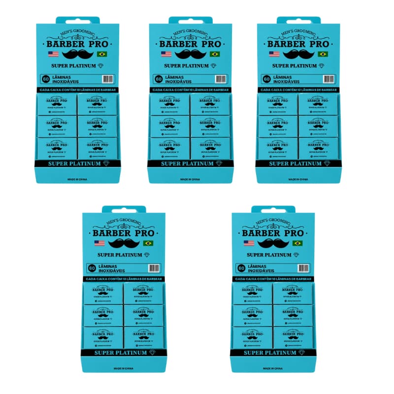 Kit 5 Pacotes De Laminas Barber Pro Premium Com 60 Laminas