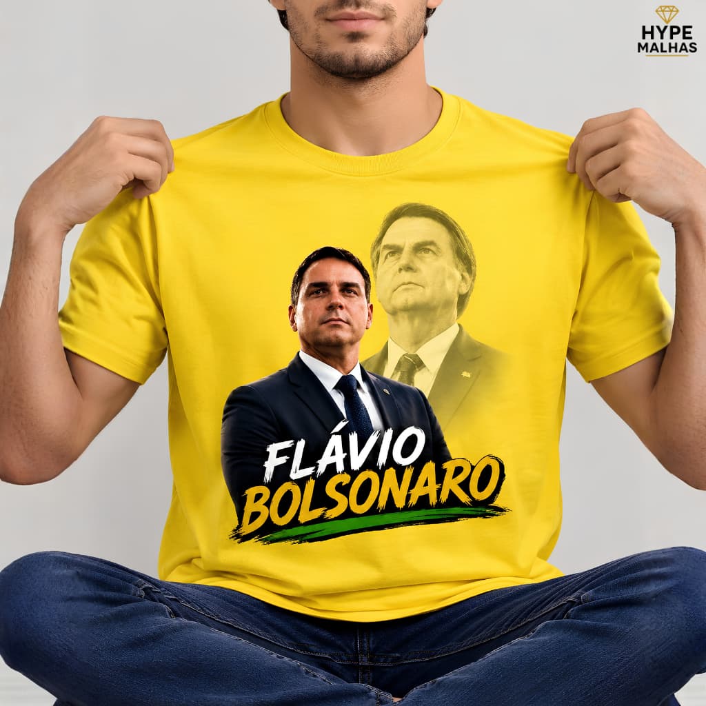 Camiseta Flávio Bolsonaro Masculina Estampa Política Patriota Brasil Algodão