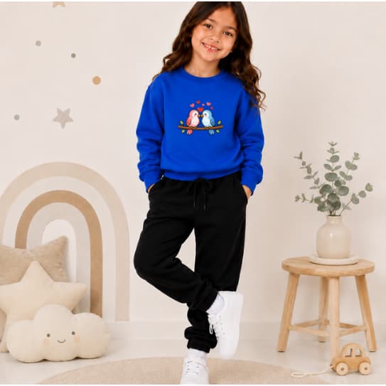 Conjunto Duas Peças Agasalho De Frio Blusa e Calça Gola Careca Infantil Várias Cores Estampa Passarinhos Galho