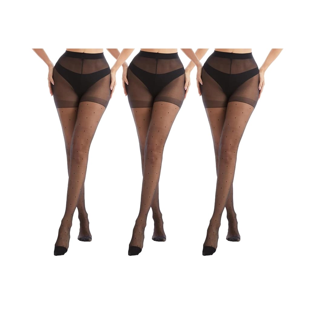 Meia Calça Feminina Fio 15 Preta Estampada com Bolinhas Transparente Tamanho Único 38 ao 42